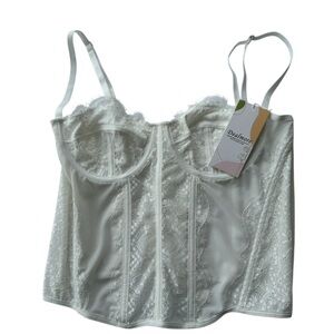 Dealmore White Spaghetti Strap Lace Corset Bustier Top, NWT, Large